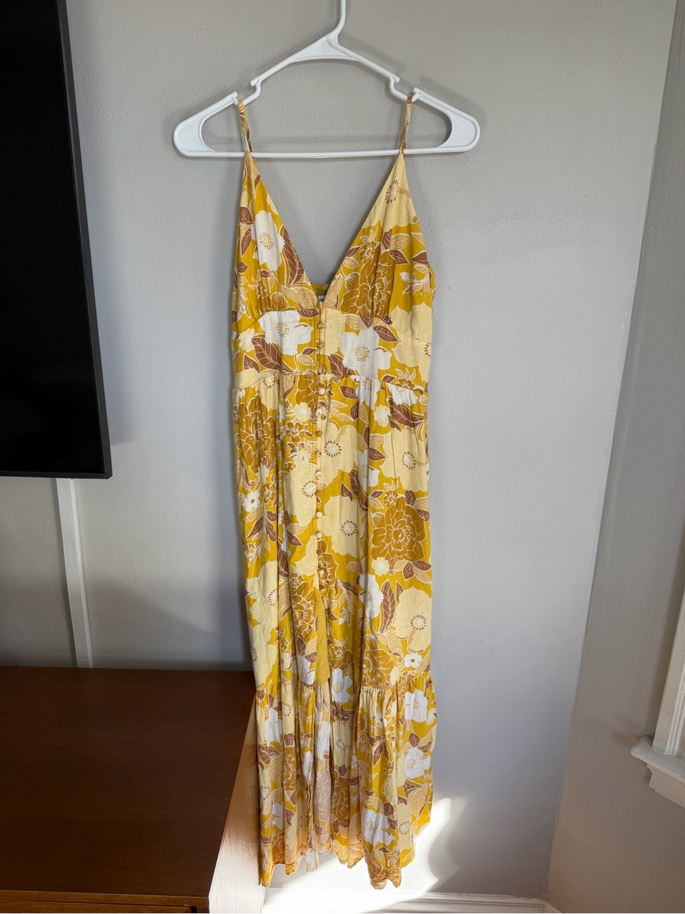 Abercrombie & Fitch Sleeveless Floral Midi Dress Yellow Gold M Petite
